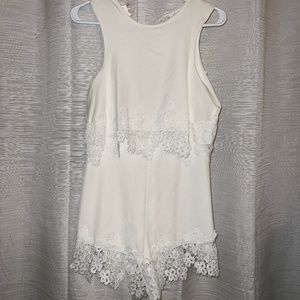 White Romper w/ Floral Lace Detailing
